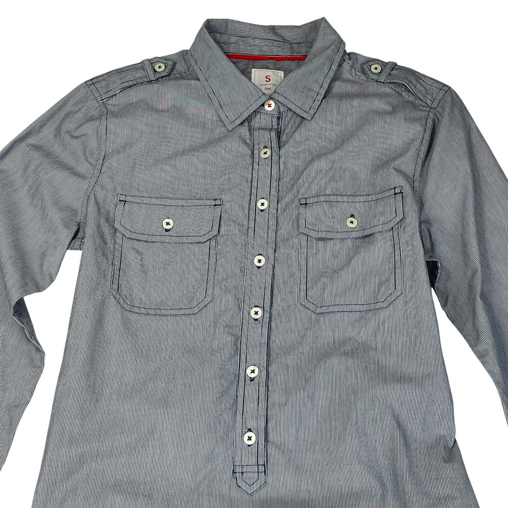 GAP Sandra Shirtdress Women's S Raw Indigo Stripe Long Sleeve Belted 100%C Dress - Picture 7 of 9